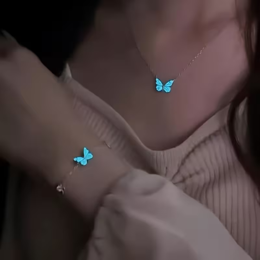 🦋 Necklace and bracelet - Butterfly shaped, phosphorus, glowing in the dark
